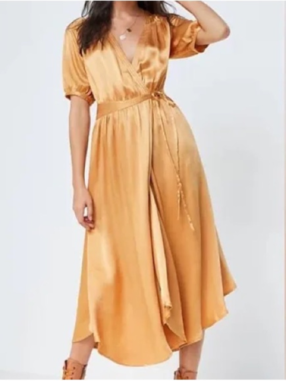 Anthropologie Maeve Katrina Midi Wrap Dress in Gold